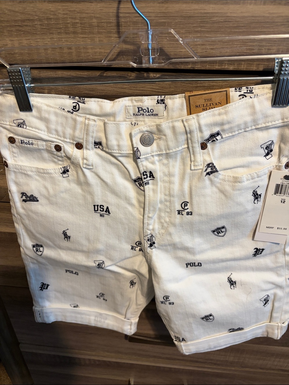 Polo Ralph Lauren White Logo Print Shorts